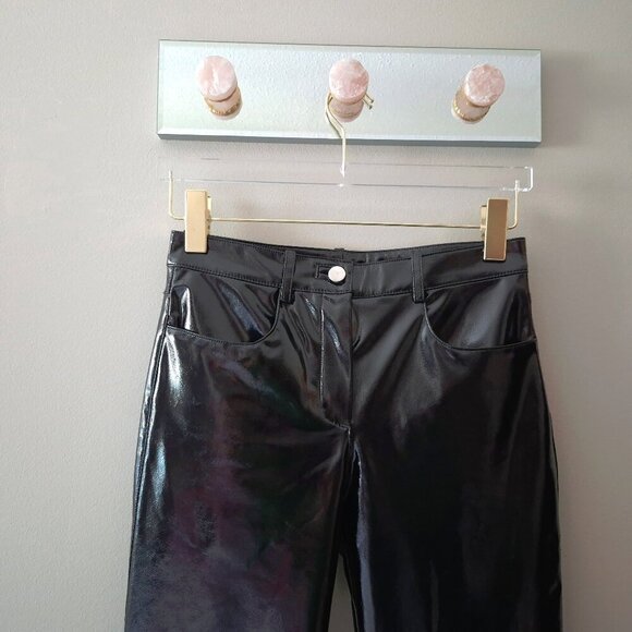 NWOT Maje black faux patent vinyl high-rise, straight leg, cropped trouser pants - Picture 10 of 11